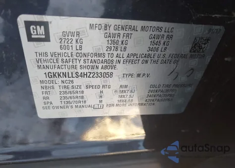 2017 GMC Acadia Sle-2 из США, поврежденный, VIN 1GKKNLLS4HZ233058